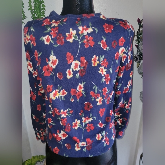 Land's End Blue and Red Floral Cardigan Sz.PM - Picture 6 of 7
